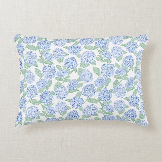 Blue and Green Hydrangea Floral Decorative Cushion (Front)
