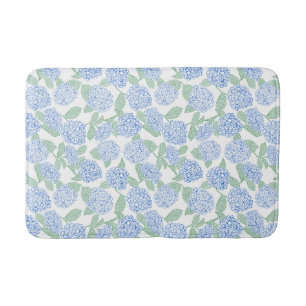 Blue and Green Hydrangea Floral Pattern Bath Mat