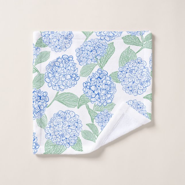 Blue and Green Hydrangea Floral Wash Cloth (Wash Cloth)