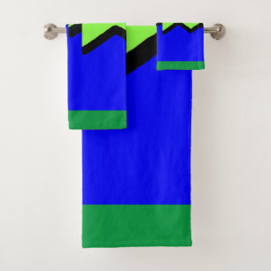 Blue And Green Jagged Geo  Bath Towel Set