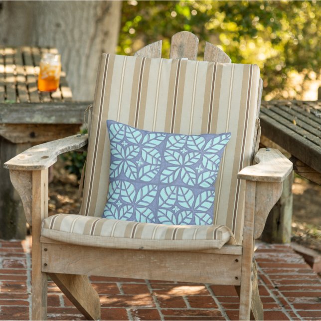 Blue and green leaf motif Throw Pillow (Chair)