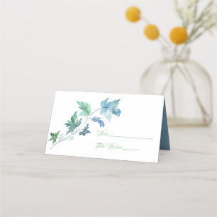 Blue and Green Leaf Stem Name Place Card