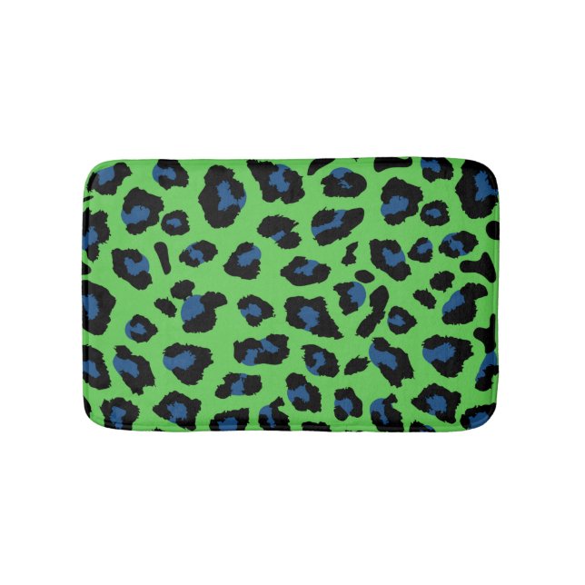 Blue and Green Leopard Print  Bath Mat (Front)