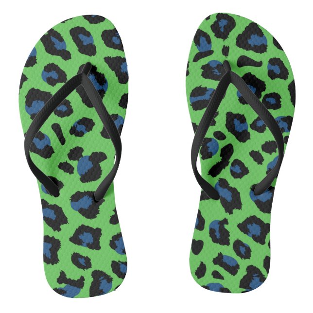 Blue and Green Leopard Print Jandals (Footbed)
