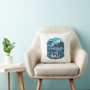 Blue and Green Love Bali Throw Pillow