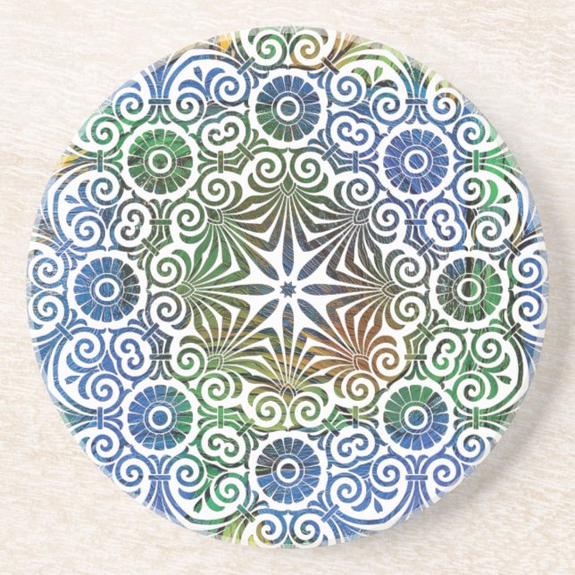Blue and Green Mandala Sandstone Coaster (Front)