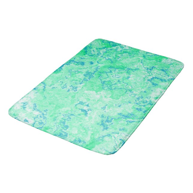 Blue and Green Marble abstract Bath Mat (Angled)