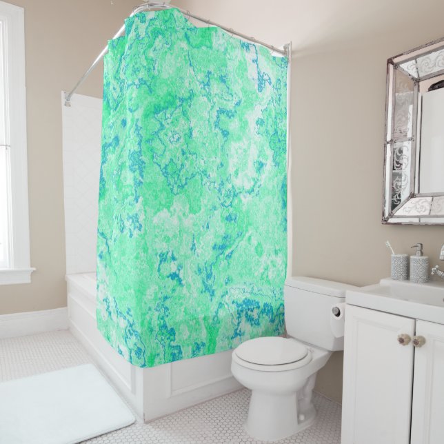 Blue and Green Marble abstract Shower Curtain (In Situ)