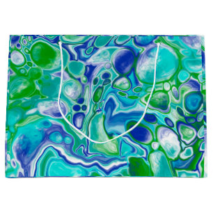 Blue and Green Marble Fluid Art Abstract Large Gift Bag