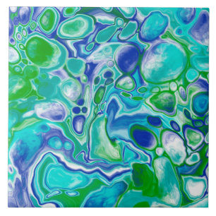 Blue and Green Marble Fluid Art Abstract    Tile