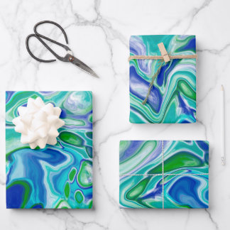 Blue and Green Marble Fluid Art Abstract   Wrapping Paper Sheet