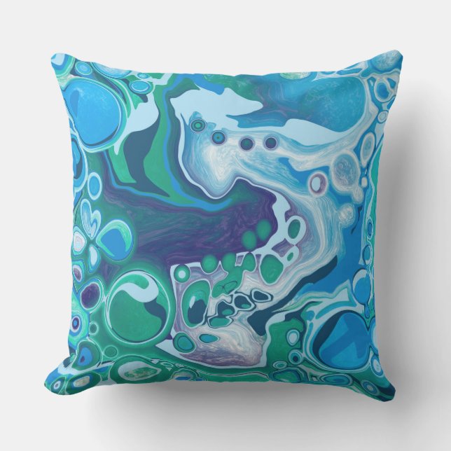 Blue and Green Marble Fluid Art  Cushion (Front)