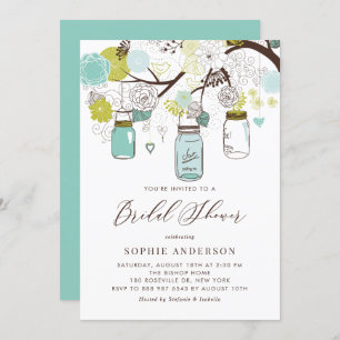 Blue and Green Mason Jars Bridal Shower Invitation