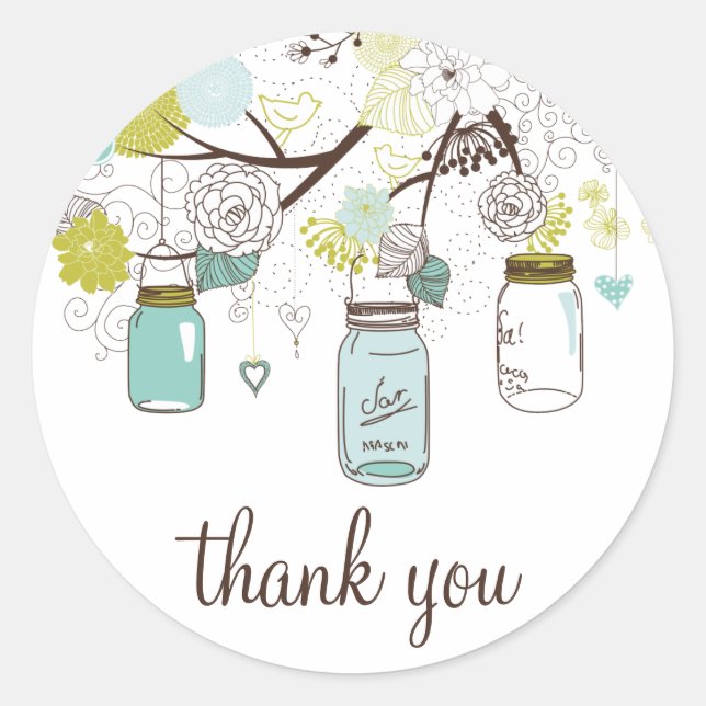 Blue and Green Mason Jars Thank You Sticker (Front)