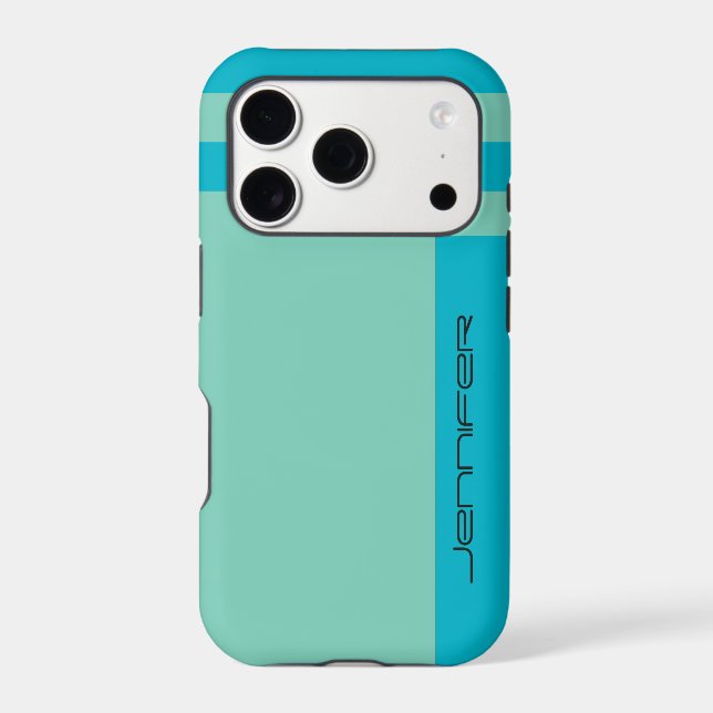 Blue and Green Minimalist Stripe, Custom with Name (Back)