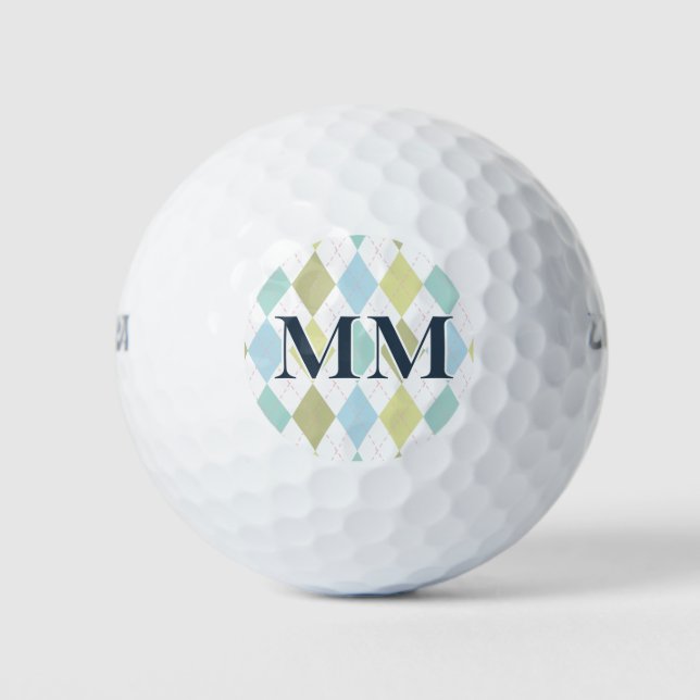 Blue and Green Monogram Initial  Golf Balls (Front)
