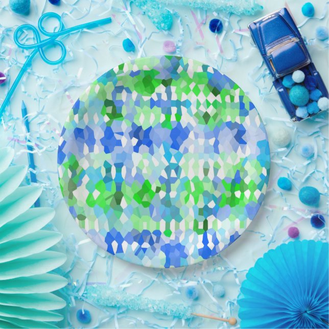 Blue and Green Mosaics Paper Plate (Party)