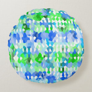 Blue and Green Mosaics Round Cushion