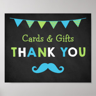 Blue and Green Moustache Chalkboard Baby Shower Poster