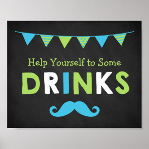 Blue and Green Moustache Chalkboard Baby Shower Poster