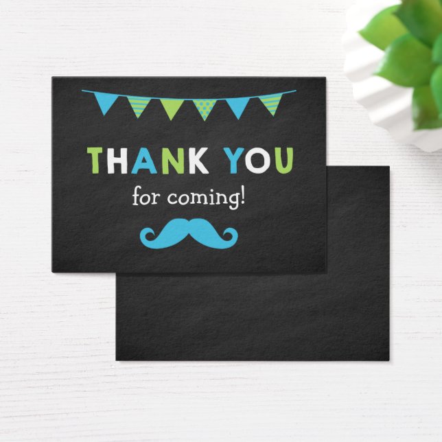 Blue and Green Moustache Chalkboard Party Favour T (Desk)