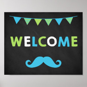 Blue and Green Moustache Chalkboard Welcome Signs