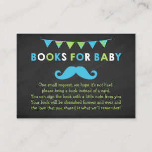 Blue and Green Moustache Shower Book Request Card