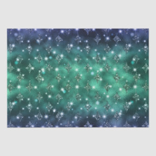 Blue and Green Ombre Glitter Celestial Pattern Tissue Paper