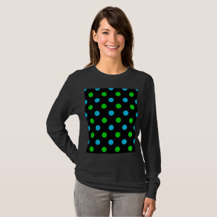 Blue and Green On Black Polka Dots Pattern T-Shirt