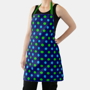Blue and Green On Navy Blue Polka Dots Pattern Apron
