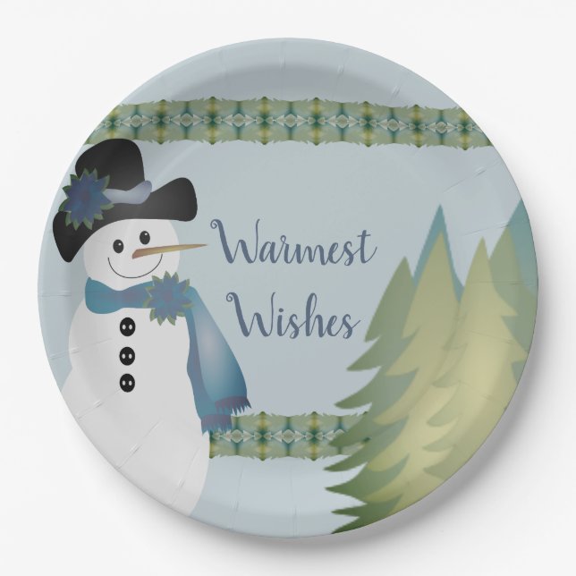 Blue And Green Patterned Paper Plate (Front)