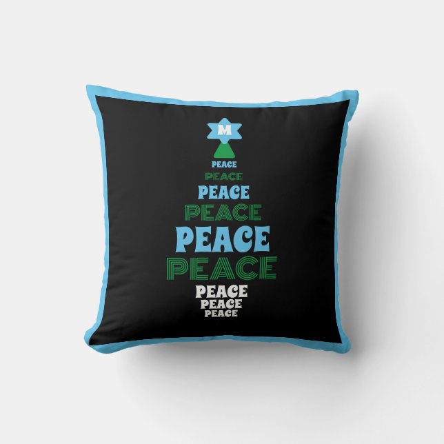 Blue and Green Peace Christmas Tree Single Initial Cushion (Front)