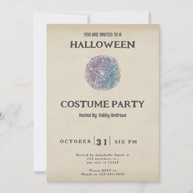 Blue and Green Pentagram Vintage Halloween Invitation (Front)