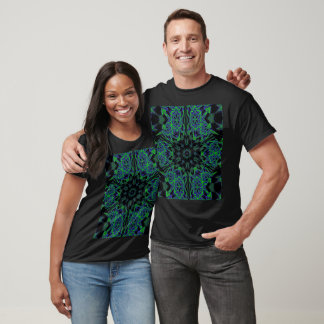Blue and Green Peony Bohemian Abstract Floral T-Shirt