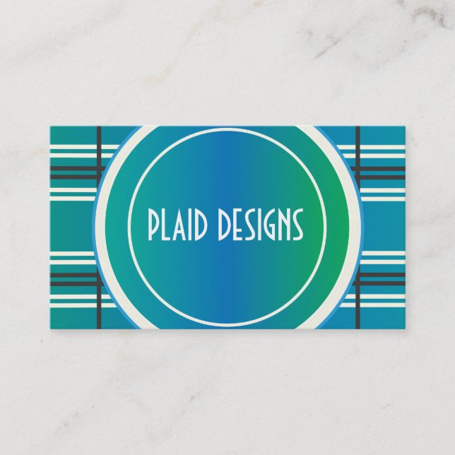 Blue and Green Plaid Business Card (Front)