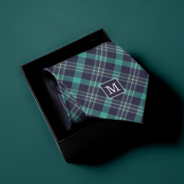 Blue and Green Plaid Pattern Monogrammed Tie (Creator Uploaded)