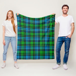 Blue and Green Plaid Tartan Black Fleece Blanket