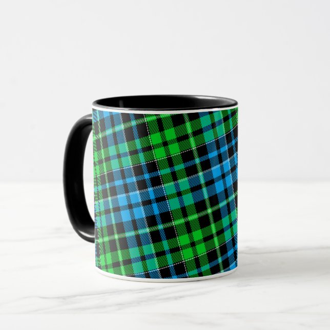 Blue and Green Plaid Tartan Black  Mug (Front Left)