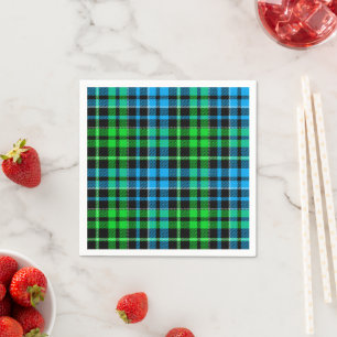 Blue and Green Plaid Tartan Black Napkin