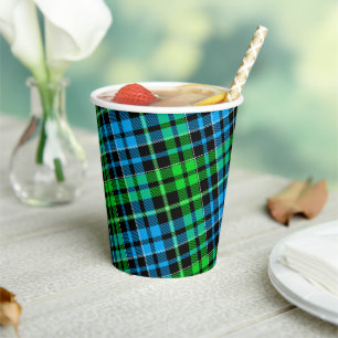 Blue and Green Plaid Tartan Black Paper Cups