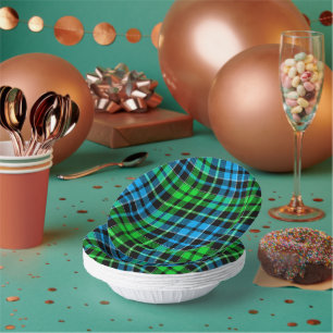 Blue and Green Plaid Tartan Black Paper Plate