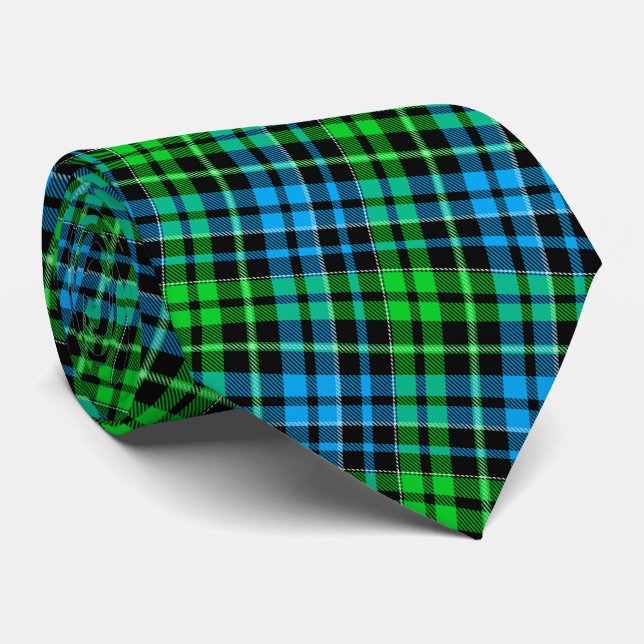 Blue and Green Plaid Tartan Black  Tie (Rolled)