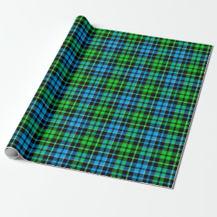 Blue and Green Plaid Tartan Black Wrapping Paper