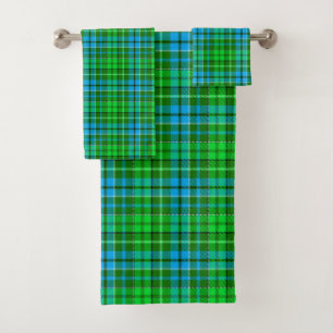 Blue and Green Plaid Tartan Green Bath Towel Set