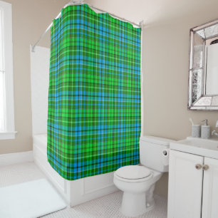 Blue and Green Plaid Tartan Green Shower Curtain