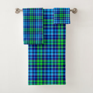 Blue and Green Plaid Tartan Navy Blue Bath Towel Set