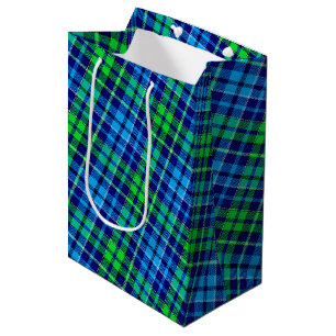 Blue and Green Plaid Tartan Navy Blue Medium Gift Bag