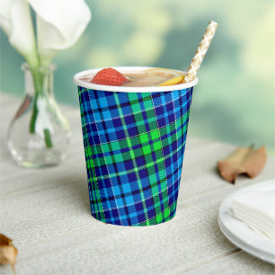 Blue and Green Plaid Tartan Navy Blue Paper Cups