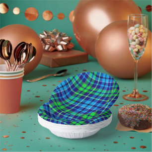 Blue and Green Plaid Tartan Navy Blue Paper Plate