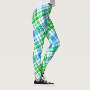 Blue and Green Plaid Tartan White Leggings